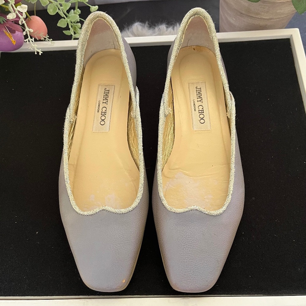 Jimmy Choo Leather Ballet Flats.  Lavender with Silver Trim.  Size 39